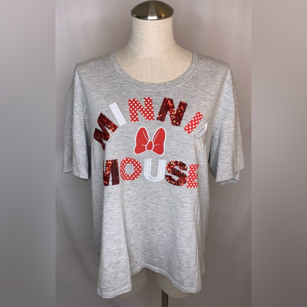 Disney Minnie Mouse gray t-shirt rock the dots embroidered sequins embellished